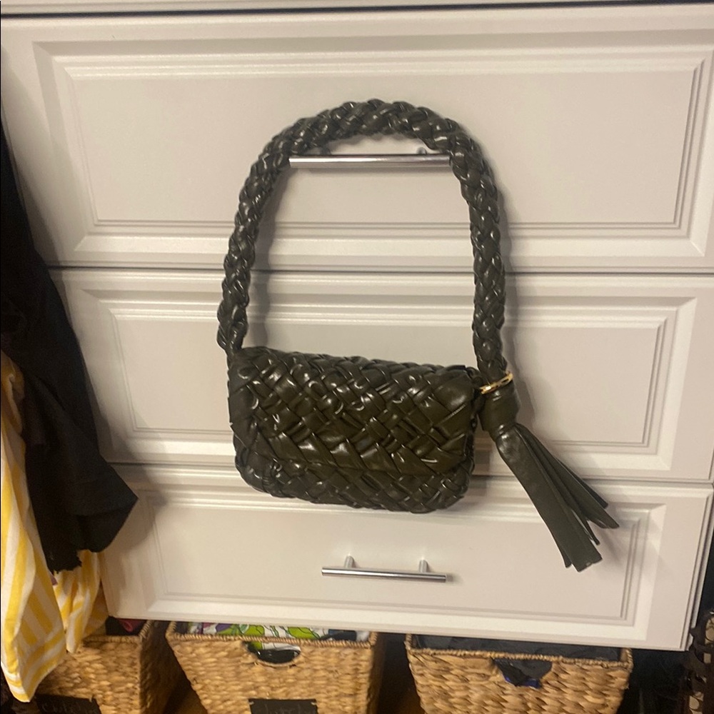 Braided Leather Handbag - Black
